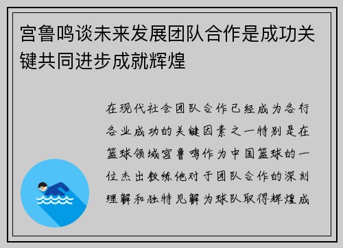 宫鲁鸣谈未来发展团队合作是成功关键共同进步成就辉煌